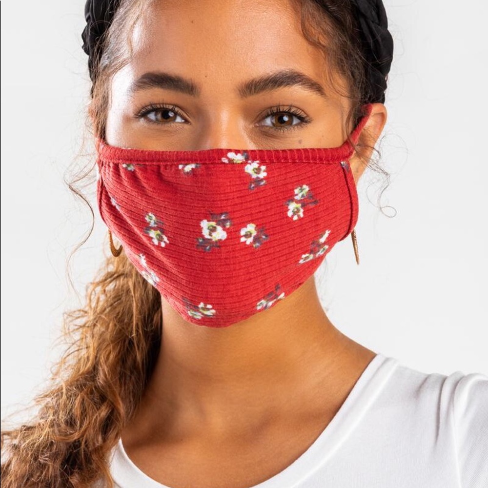 Francesca’s reusable red floral face mask